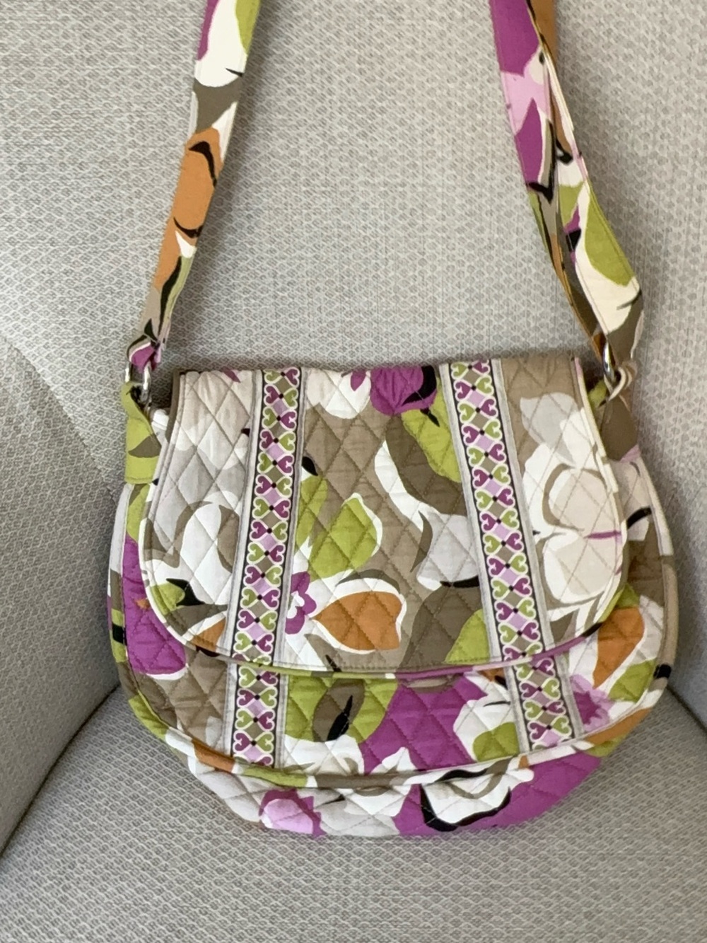 Vera Bradley Quilted Floral Crossbody Bag in Purple and Green